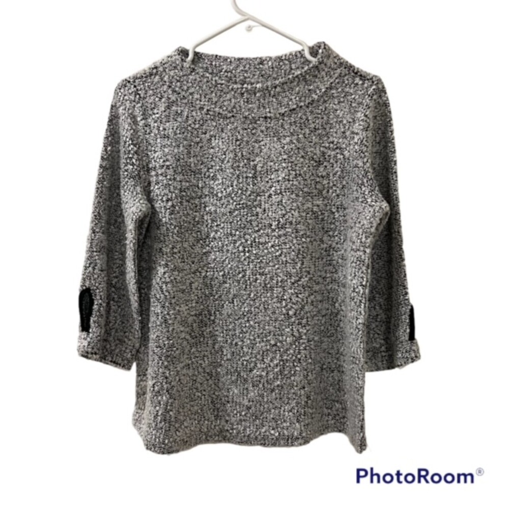 Vince Camuto Womens Gray White Textured Quarter Sleeve Pullover Sweater Sz Small